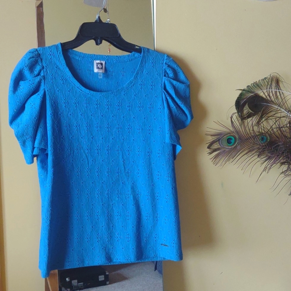 Anne Klein Eyelet Blue Blouse size S